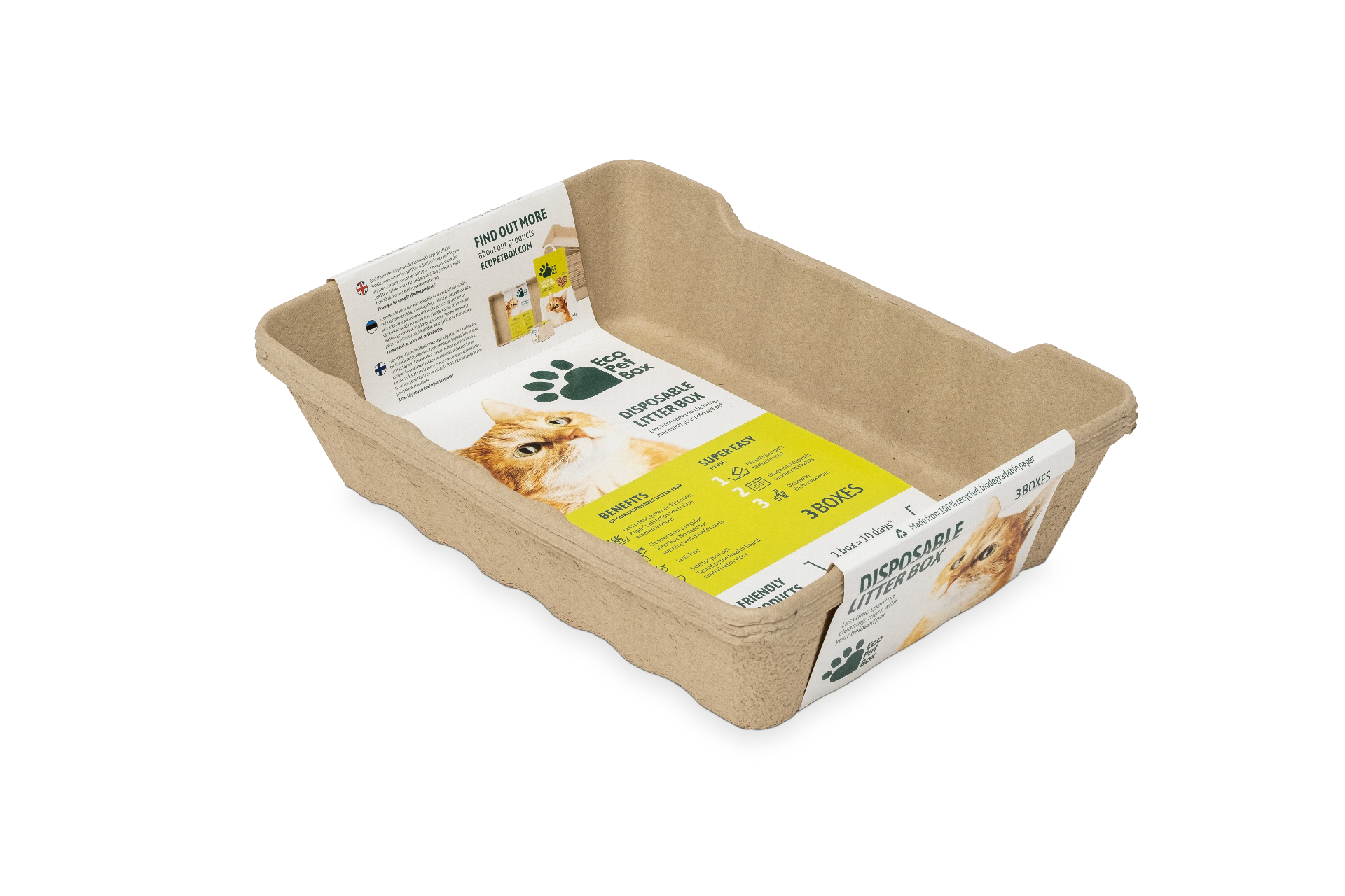 Disposable Cat Litter Box — Set of 3 Biodegradable Trays