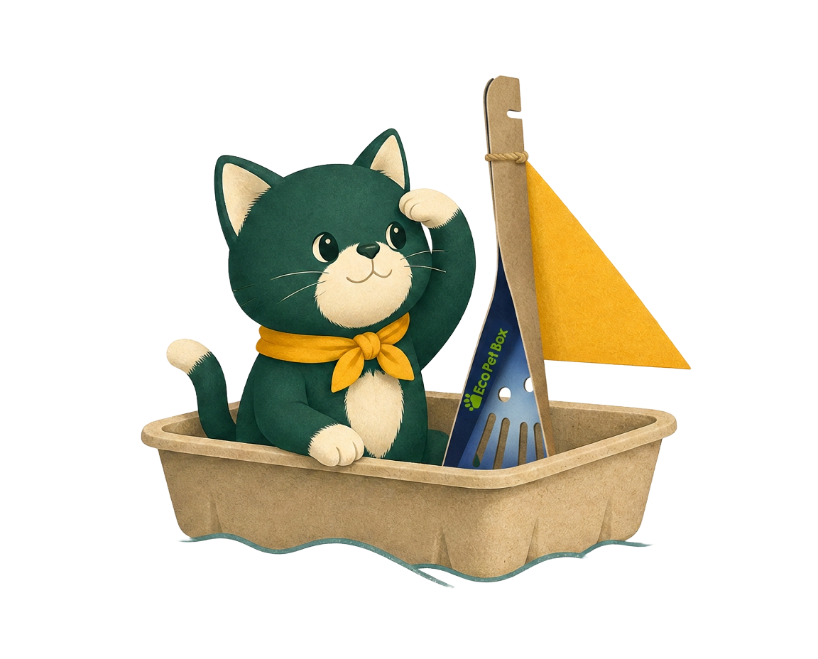Kito sailing a paper tray with a cardboard scoop as the mast