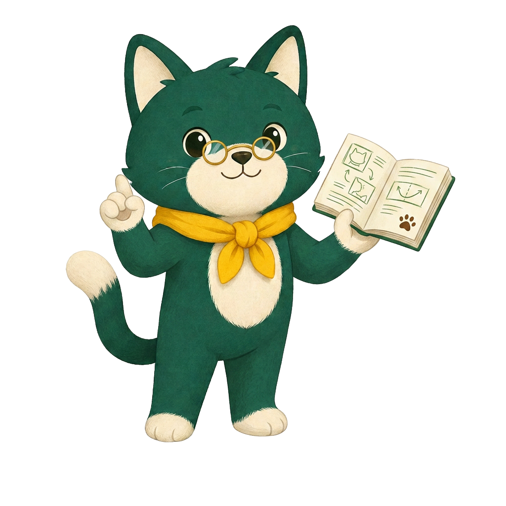 Smart Kito wearing glasses with an open field journal