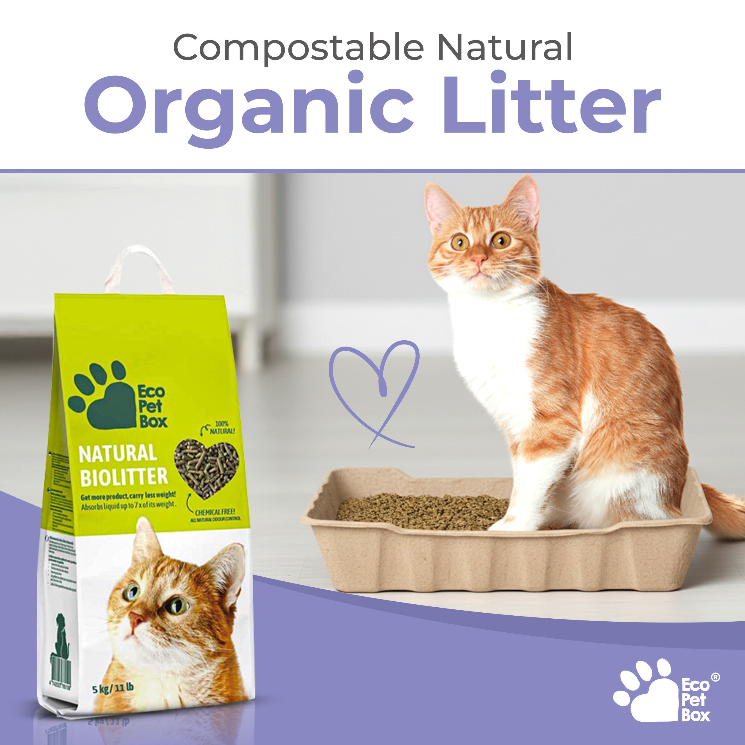 EcoPetBox Compostable Natural Organic Litter for Cats and Birds