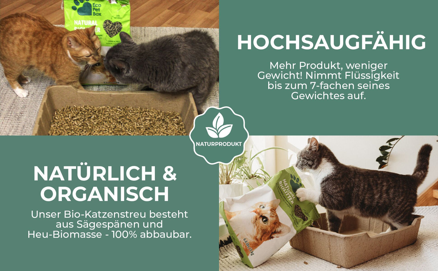 Sparpaket: Recyclebares Katzenpflege Set – Katzentoilette / Streu / Näpfe / Schaufeln