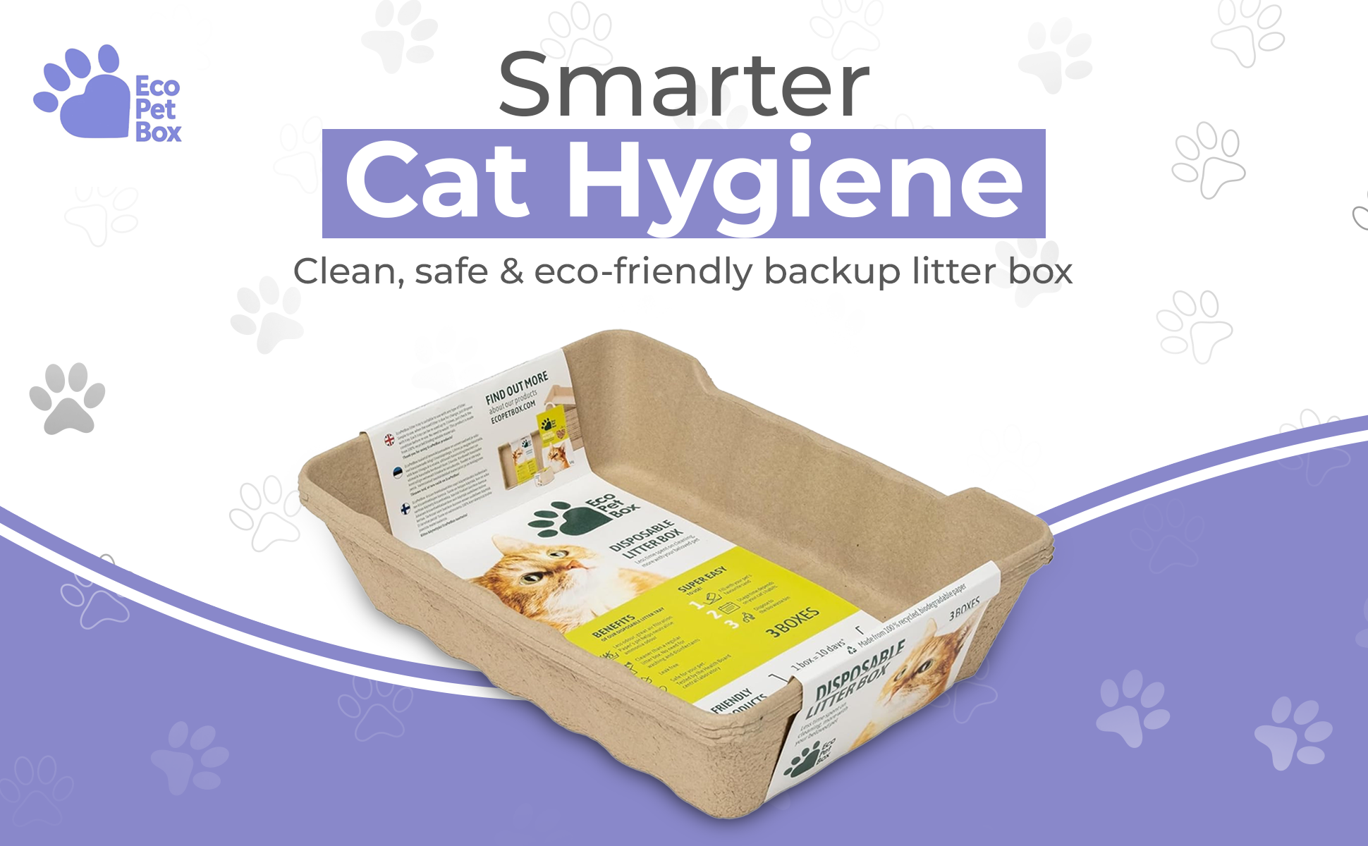 Komplettset Recyclebare-Katzentoiletten 3/6st + 5/10kg Streu oder 3 Näpfe + 3/6 Schaufeln. 100% biologisch abbaubar. Praktisch, hygienisch und geruchsfrei