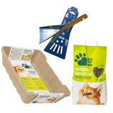 Sparpaket: Recyclebares Katzenpflege Set – Katzentoilette / Streu / Näpfe / Schaufeln