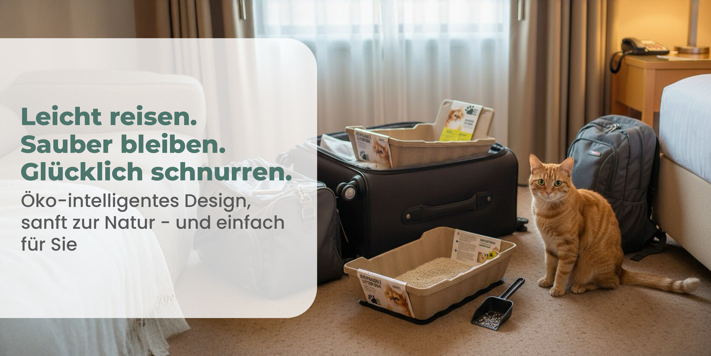 Sparpaket: Recyclebares Katzenpflege Set – Katzentoilette / Streu / Näpfe / Schaufeln